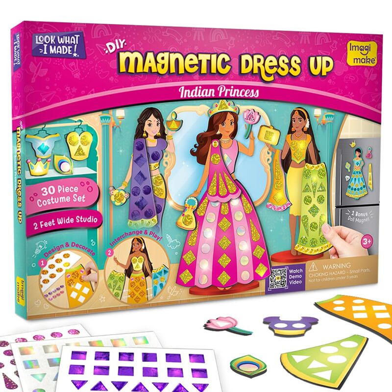 Imagimake DIY Magnetic Dress-Up Indian Princess |Pretend Play Toys for Girls | 30 Magnetic Dresses & Accessories Age 3 -99 Years Imagimake DIY Magnetic Dress-Up Indian Princess |Pretend Play Toys for Girls | 30 Magnetic Dresses & Accessories Age 3 -99 Years