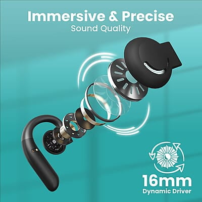 Portronics Harmonics Twins S14 Over Ear OWS Smart Wireless Earbuds with Mic,Secure & Flexible Earhook,15Hrs Playtime