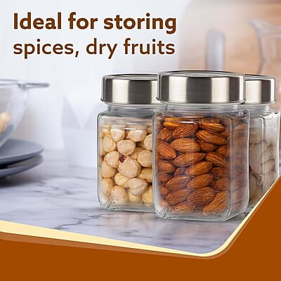 AGARO Elegant Cube Jar 310 ml, Steel Lid, Storage Glass Container Pack of 6 AGARO Elegant Cube Jar 310 ml, Steel Lid, Storage Glass Container Pack of 6