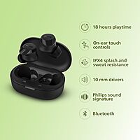 PHILIPS TAT1209BK/00 True Wireless Earbuds, in-Ear Active Noise Cancelling Bluetooth v5.3 Earphones with Mic, 18H Play Time, Shank Shape, IPX4, Touch Controls & Charging Case for iPhone/iPad PHILIPS TAT1209BK/00 True Wireless Earbuds, in-Ear Active Noise Cancelling Bluetooth v5.3 Earphones with Mic, 18H Play Time, Shank Shape, IPX4, Touch Controls & Charging Case for iPhone/iPad