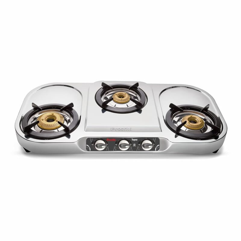 Preethi Topaz Stainless Steel 3 Burner Gas Stove, Manual Ignition
