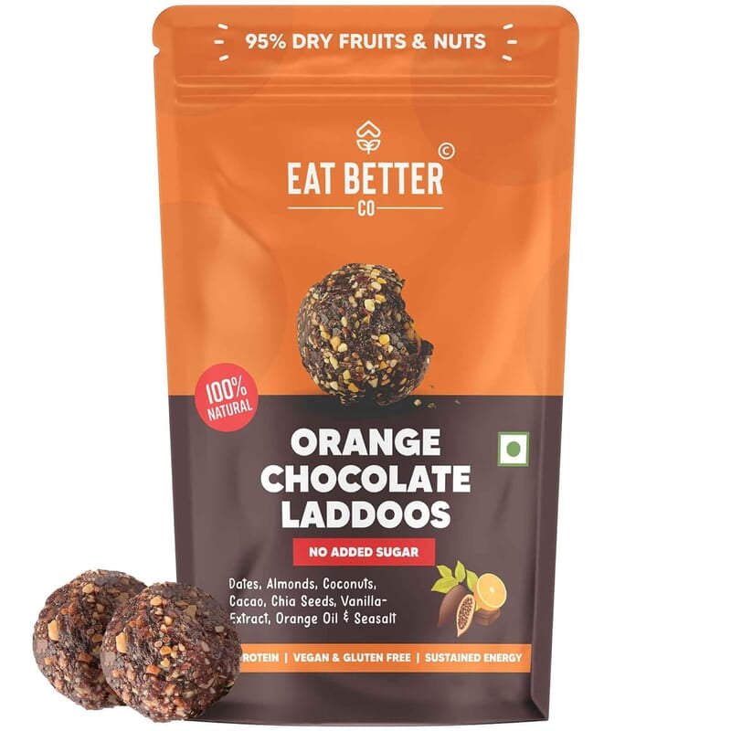 EAT BETTER CO - Better Laddoos - Orange & Chocolate - Delicious Sugar-Free Laddoos | Energy-Bar Replacement | Dry-Fruit Laddoo | High Protein And Instant Energy - Pack Of 20 - 200 Gm