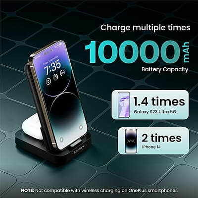 Ambrane 4 in 1 Wireless Charging 10000mAh Power Bank 22.5W Fast Charging, USB & Type C Output, Power Delivery, Quick Charge for iPhone, Android & Other Devices Aerosync Quad Ambrane 4 in 1 Wireless Charging 10000mAh Power Bank 22.5W Fast Charging, USB & Type C Output, Power Delivery, Quick Charge for iPhone, Android & Other Devices Aerosync Quad
