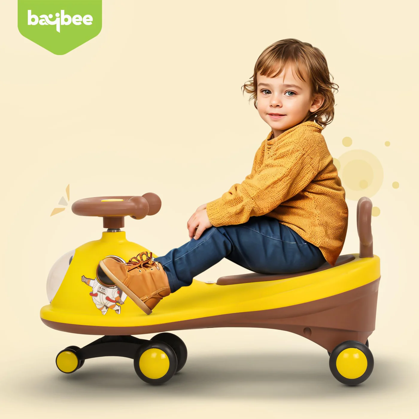 Baybee Astro Baby Swing Car for Kids-Yellow/Brown