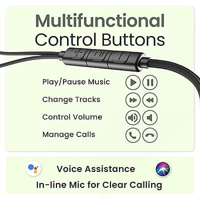 Ambrane Type C Wired in Ear Earphones with in-Line Mic for Clear Calling,1.2M Cable,10Mm Dynamic Drivers for Boostedbass,Control Buttons for iPhone 15,Samsung&Type C Devices Stringz 38C