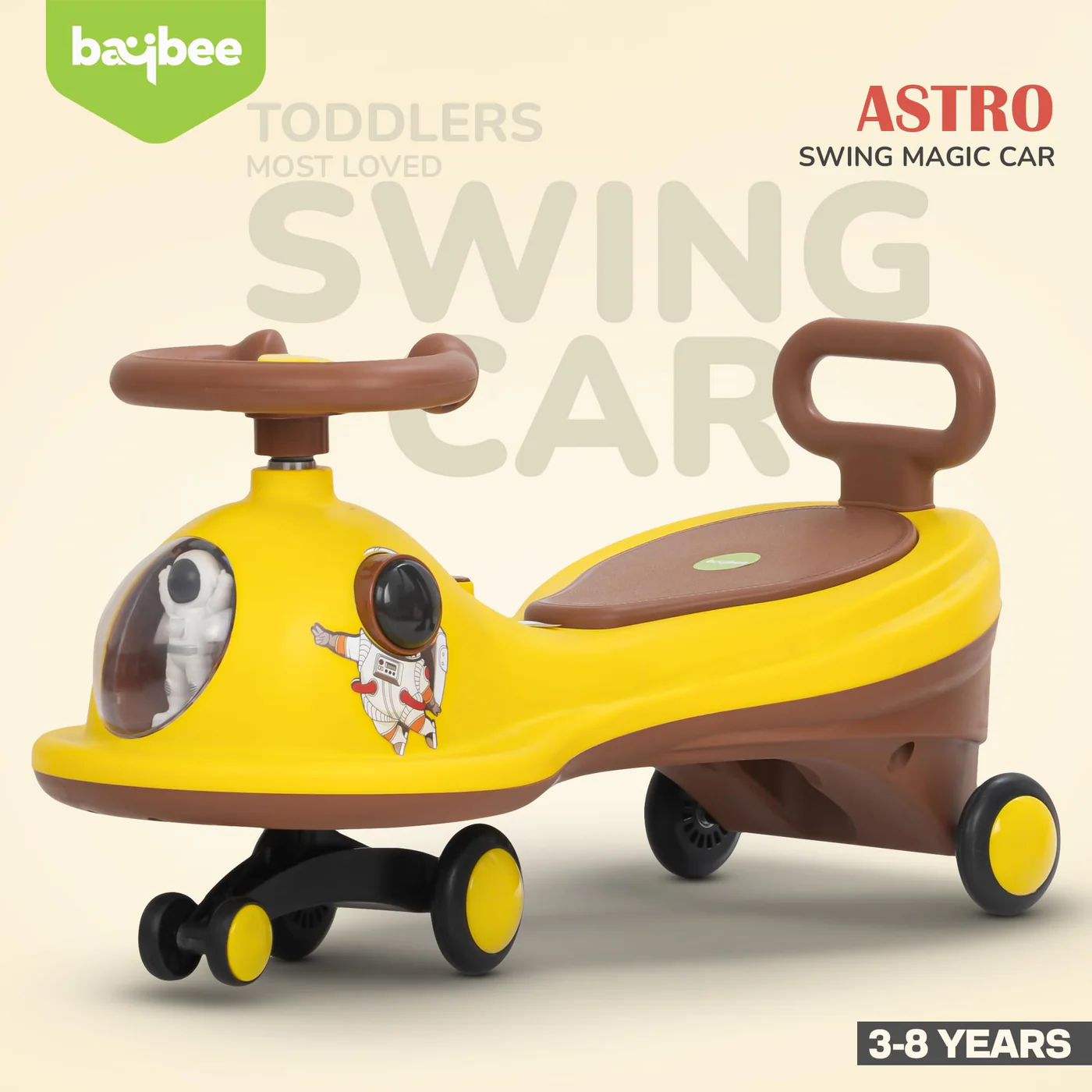 Baybee Astro Baby Swing Car for Kids-Yellow/Brown