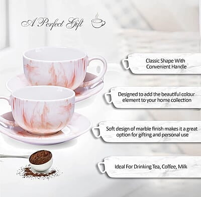 Treo by Milton Marble Cup and Saucer Set of 12, Marble Brown