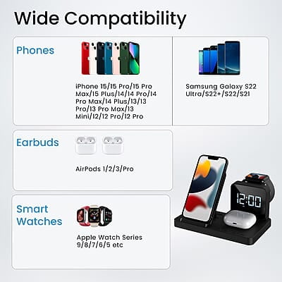 Portronics Bella 15 W 3 in 1 Wireless Charger for iPhone 15/15 Plus/15 Pro/15 Pro Max, iPhone 14/14 Plus/14 Pro/Max, iPhone 13, 13 Pro/Max, Airpods 3rd/2nd gen and Apple Watch Series