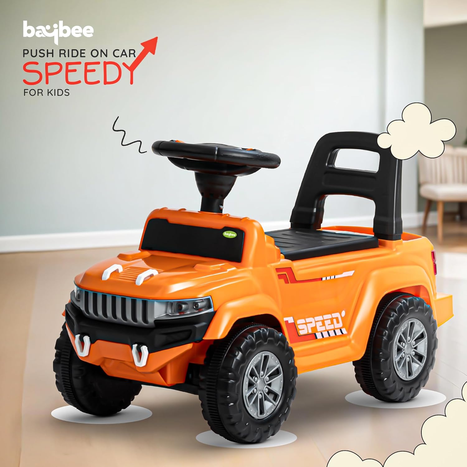 Baybee Push Ride on Baby Jeep for Kids Toys with LED Light & Storage Bin- Orange Baybee Push Ride on Baby Jeep for Kids Toys with LED Light & Storage Bin- Orange