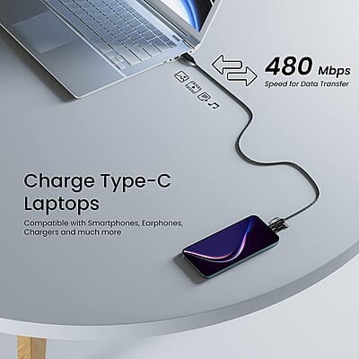 Ambrane 6-in-1 60W Fast Charging Cable with Micro, Type C & iPhone Support, Compatible with all devices