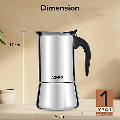AGARO Royal Moka Pot, Stovetop & Induction Cooktop Classic Espresso & Coffee Maker, 200 Ml
