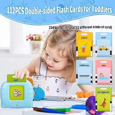Flash Cards for Kids Talking English Words Flash Cards Preschool Electronic Reading Early Talking Flashcards Toy for Kids - 112 pcs Card