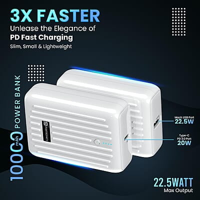 Portronics Zapcell 10k 10000mAh 22.5W Pocket Size Powerbank With Compact And Light Weight Design