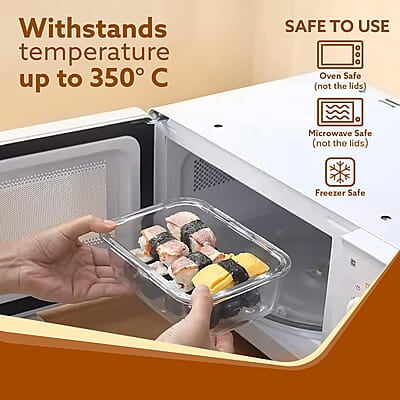 AGARO Borosilicate Glass Containers with Lids, 3 pcs Set (370ml, 640ml &1040ml), Microwave Safe