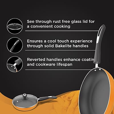 Preethi Dura Collection Non Stick Fry Pan, 24 cm, with Glass Lid, Gas & Induction Compatible