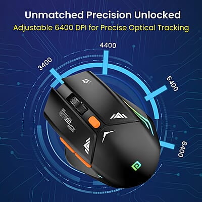 Portronics Vader Wired Gaming Mouse with 6 Buttons, Thumb Support, Adjustable DPI (6400 Max), RGB Light Effects, Ergonomic Design, 1.5 m Long USB Cable for Laptop & PC