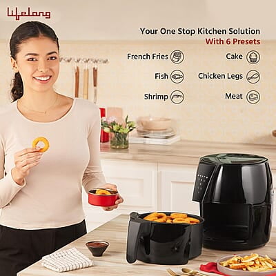 Lifelong Air Fryer  1 Year Warranty 1350W, 4.2L, Air Fryer for Home, Digital Air-Fryer with 6 Presets