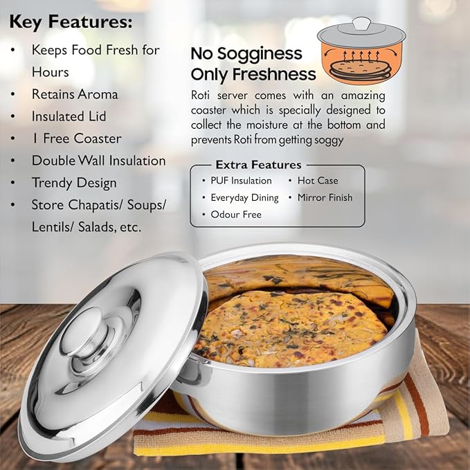 Signora ware  Roti Server  Casserole With Steel Lid & Glass Lid 2100 ML