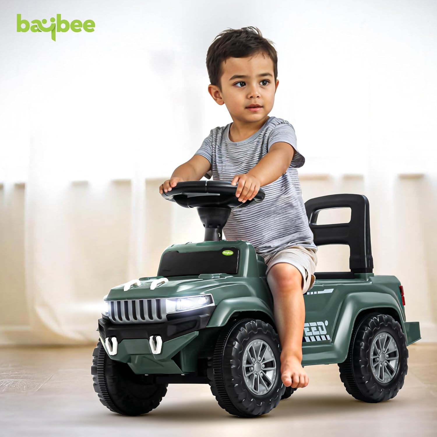 Baybee Push Ride on Baby Jeep for Kids Toys with LED Light & Storage Bin- Dark Green Baybee Push Ride on Baby Jeep for Kids Toys with LED Light & Storage Bin- Dark Green
