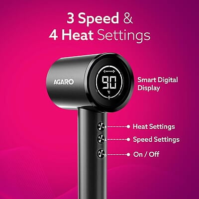 AGARO HD3240 Hair Dryer, Brushless 1600W Motor, 3 Speed & 4 temperature settings
