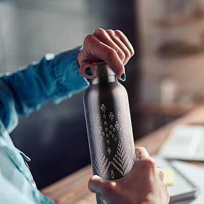 MILTON Copper Swasth Water Bottle, 940 ml, Black Ethnic Lacquer Coating, Curved bottle