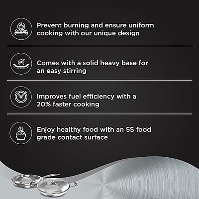 Preethi Metallica Collection Triply Stainless Steel set, 26 cm Kadai with Glass Lid, 26 cm Fry Pan, Gas & Induction Compatible