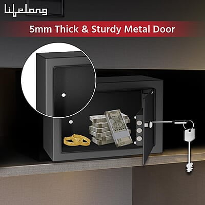 Lifelong Home Safe Locker with Key for Home, 8.6 Litre Capacity, 3 Live Bolts, 5mm Sturdy Metal Door