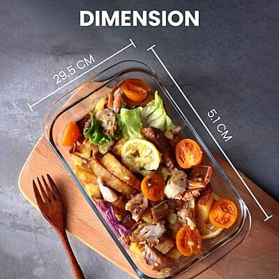 AGARO Elite Borosilicate Glass Baking Tray for Kitchen, 1600 ml Rectangle