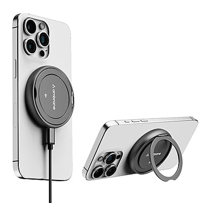 Ambrane 15W MagSafe Wireless Charger & Mobile Stand Lightweight & Foldable for iPhone 15/15 Plus/15 Pro/15 Pro Max, iPhone 12/13/14 Series & Other Qi Devices + Magnetic Ring