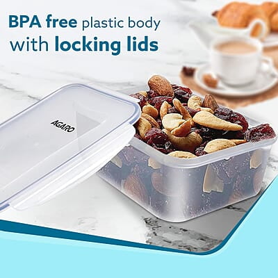 AGARO Airtight Container, Food Storage Container With Lid Rectangular Plastic Body, BPA Free, 2.6L, Pack of 2