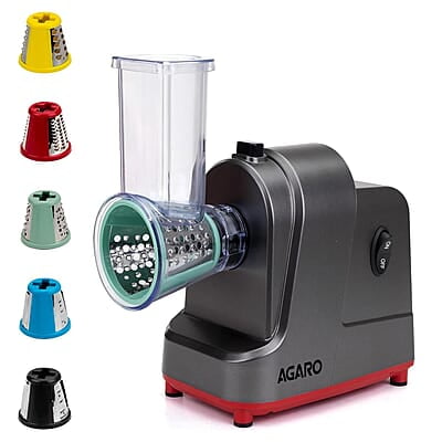 AGARO Marvel Electric Grater & Slice Machine,250W Professional Electric Cheese Grater,Automatic Electric Grater for for Fruits, Cheeses & Vegetables, 5 Free Attachments, Grey & Red AGARO Marvel Electric Grater & Slice Machine,250W Professional Electric Cheese Grater,Automatic Electric Grater for for Fruits, Cheeses & Vegetables, 5 Free Attachments, Grey & Red