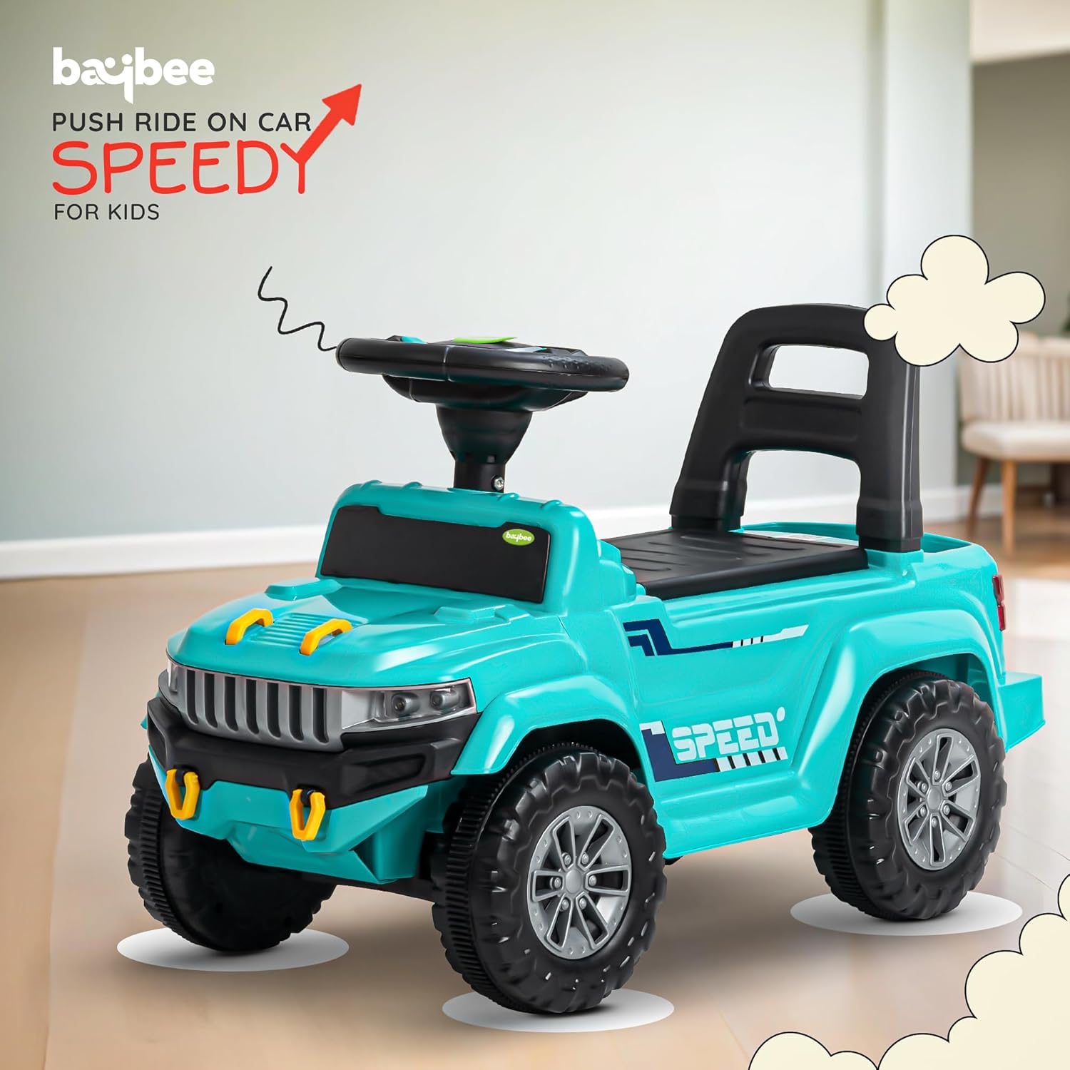 Baybee Push Ride on Baby Jeep for Kids Toys with LED Light & Storage Bin- Green Baybee Push Ride on Baby Jeep for Kids Toys with LED Light & Storage Bin- Green