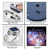 Solar Light Outdoor Lantern Hanging 20 led Jar Light Waterproof Crackle Glass Globe Garden Light for Party