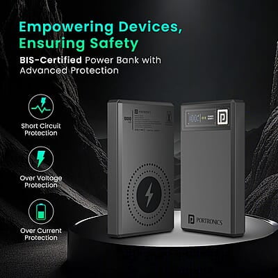 Portronics Luxcell MagClick 10k 10000 mAh 15W Magnetic Wireless Fast Charging Power Bank Premium Finish, 22.5 Wired Output