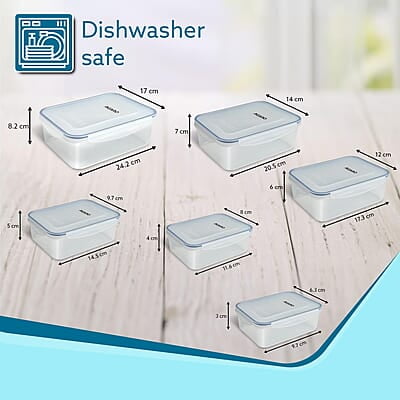 AGARO Airtight Container, Food Storage Container with Lid Set of 6, 120Ml, 240ml, 500ml, 1L, 1.5L, 2.5L