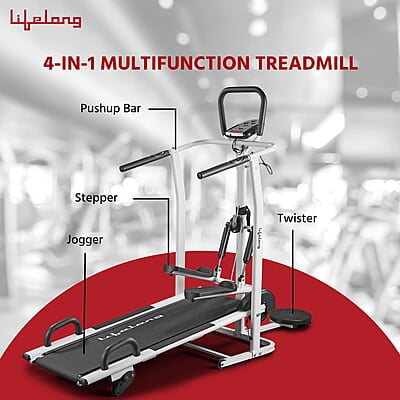 Lifelong LLTM144 Manual Multifunction 4 in 1 Treadmill (Jogger, Twister, Stepper and Push-up bar)