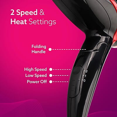AGARO HD1177 Hair Dryer with 1000 Watts Copper Motor, 2 Speed & Temperature Settings