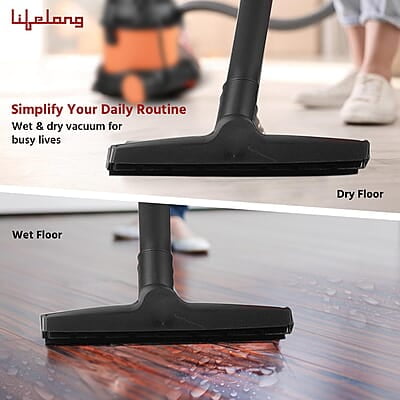 Lifelong 800 W Vacuum Cleaner for Home – 6 L Tank Capacity, Wet & Dry Floor Cleaner Brush - 1.8m Hose Pipe