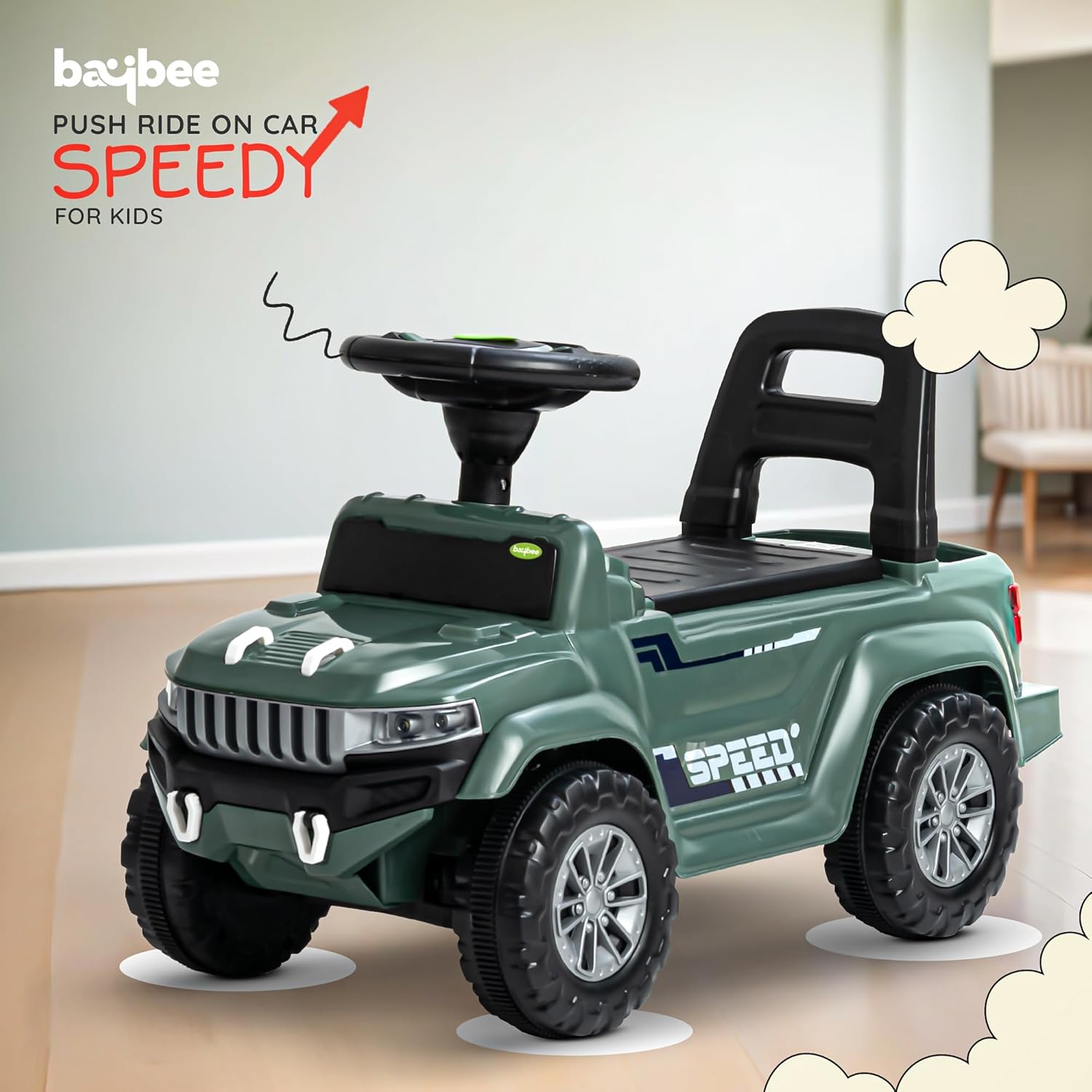 Baybee Push Ride on Baby Jeep for Kids Toys with LED Light & Storage Bin- Dark Green Baybee Push Ride on Baby Jeep for Kids Toys with LED Light & Storage Bin- Dark Green