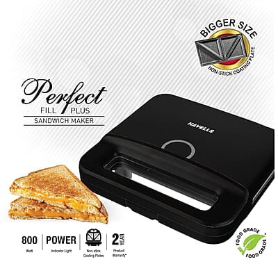Havells Perfect Fill Plus Sandwich Maker(Black), 800 Watts