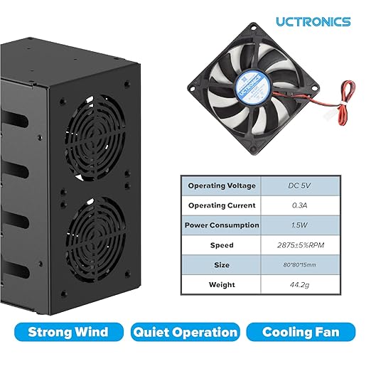 UCTRONICS Enclosure for Raspberry Pi Cluster Compatible with Pi 4B, 3B/3B+ House Up to 4 2.5? SSD, Support PoE /PoE + HAT and Switch, 2 Cooling Fans