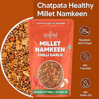 Eat Better Co - Millet Namkeen Combo - Chilli Garlic & Desi Masala - Healthy Snacks - Roasted, Not Fried | No Palm Oil | Healthy Replacement of Chips & Bhujia - Pack of Two - 200 grams