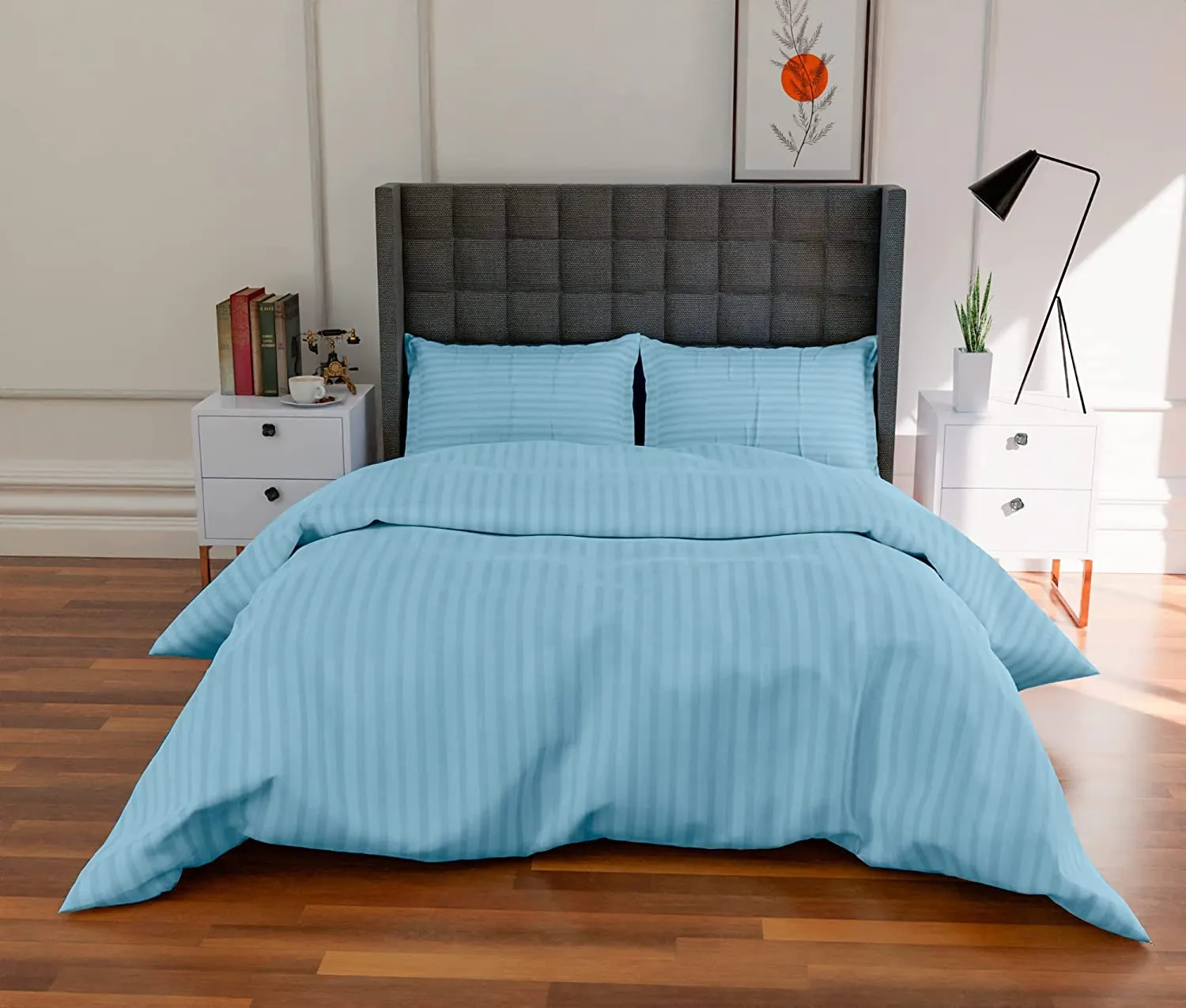 Duvet / Comforter Cover Glace Cotton 300 TC - Striped - Baby Blue