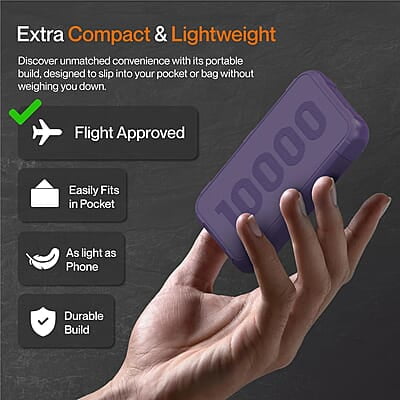 Ambrane 10000mAh Rugged, Slim & Compact Powerbank, 22.5W Fast Charging, USB & Type C Output