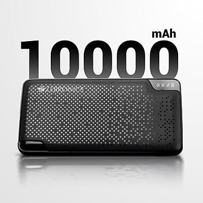 ZEBRONICS ME53 Power Bank, 10000 mAh, 10W, Dual USB Output, Type C & Micro USB Input, Built in Protections, Percentage LED Display, Included USB to Type C Cable