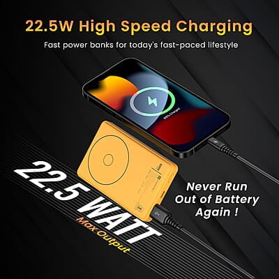 Portronics Luxcell Wireless Mini 10k 10000mAh 15W Magnetic Wireless Fast Charging Smallest Power Bank with 22.5 Wired Output