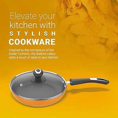 Preethi Dura Collection Non Stick Fry Pan, 24 cm, with Glass Lid, Gas & Induction Compatible