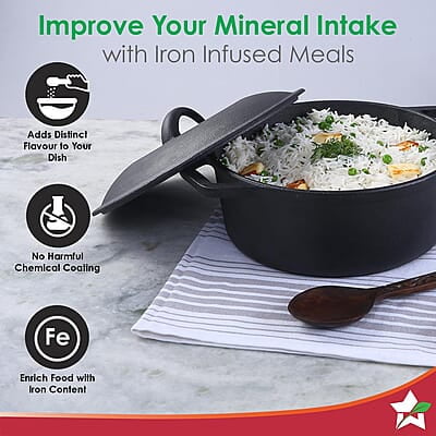 Wonderchef Forza 25 cm Cast-Iron Casserole with Lid Pre-Seasoned Cookware 4.7 L Wonderchef Forza 25 cm Cast-Iron Casserole with Lid Pre-Seasoned Cookware 4.7 L