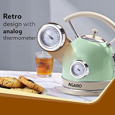 AGARO Regency Vintage Kettle 1.8L with Temperature Gauge, Hot Water Boiler & Tea Heater with Curved Handle Visible Water Level Line, Led Light