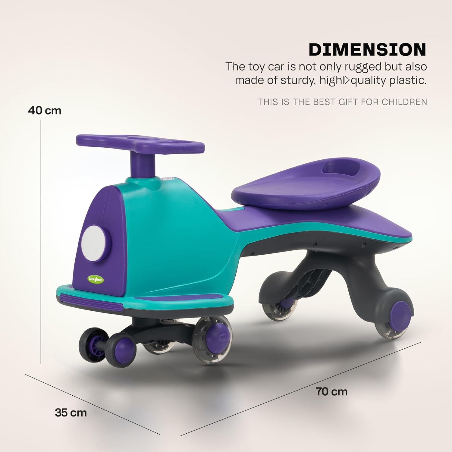 Baybee Nord Kids Magic Swing Car for Kids- Green/Violet